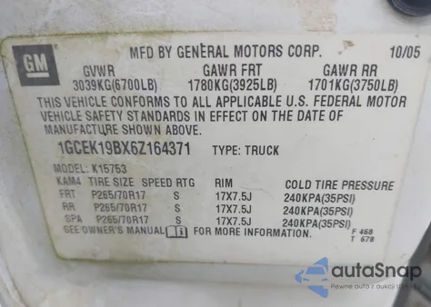 2006 Chevrolet Silverado 1500 Lt1 z USA, uszkodzony, nr VIN 1GCEK19BX6Z164371